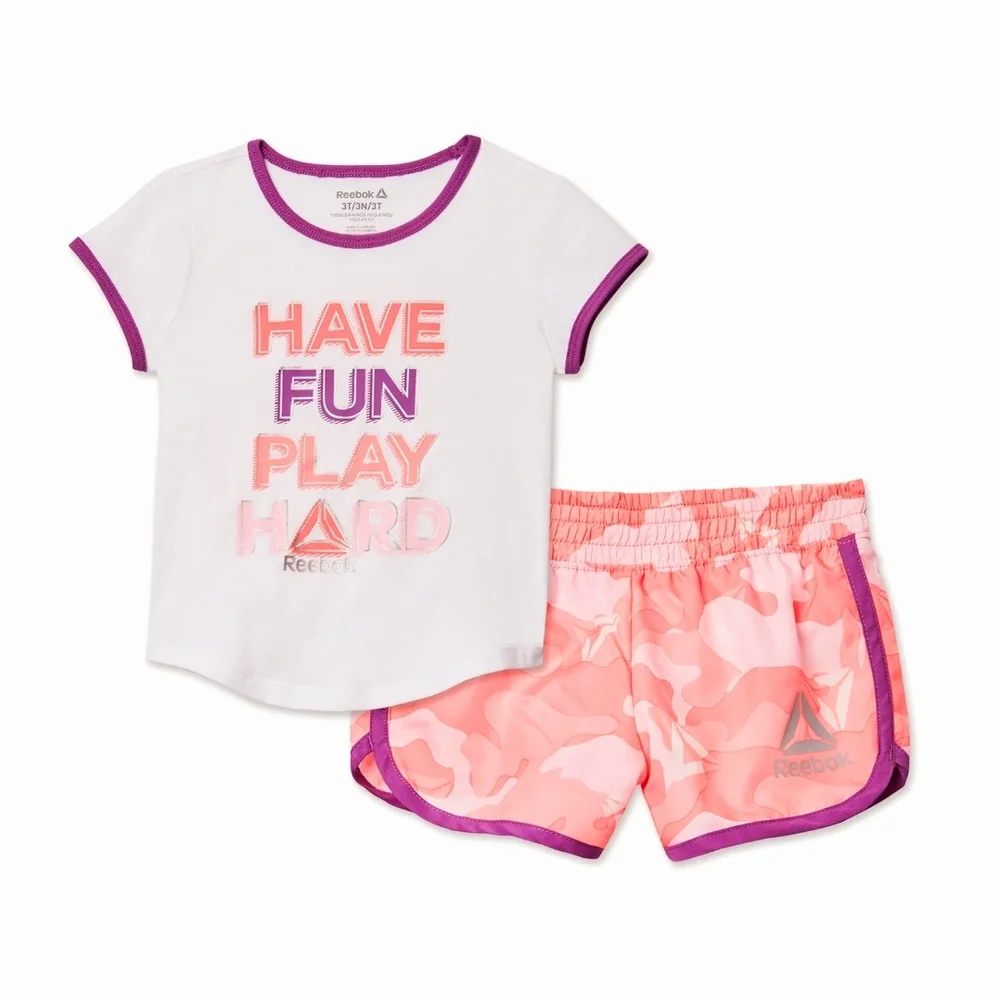 Reebok Kids' White and Pink T-Shirt and Shorts Set